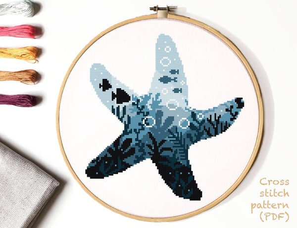 Starfish modern Cross Stitch Pattern, sea,  ocean, animal, instant PDF