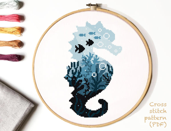 Sea Horse modern Cross Stitch Pattern, sea, animal, instant PDF