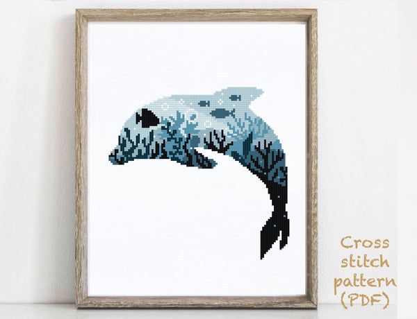 Dolphin modern Cross Stitch Pattern, nature, animal, instant PDF