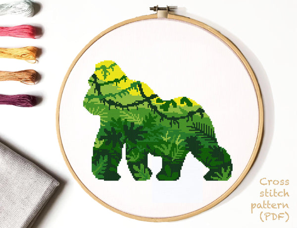 Gorilla Cross Stitch Pattern, tropical, animal, instant PDF