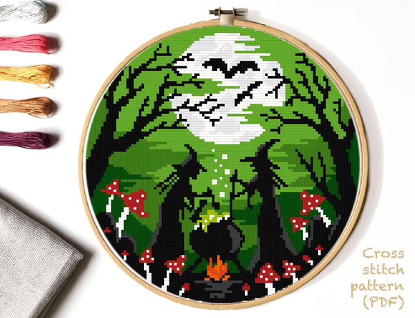 Halloween  Modern Cross Stitch Pattern, witches,  INSTANT DOWNLOAD PDF