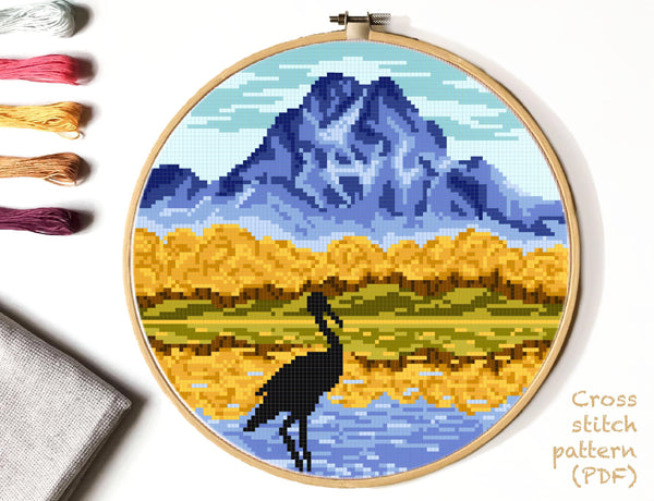 Grand Teton national park Modern Cross Stitch Pattern, instant PDF