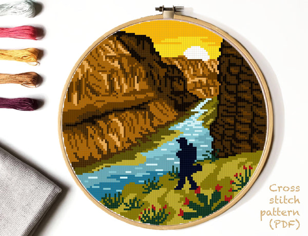 Grand Canyon national park  Modern Cross Stitch Pattern, landscape, mountains, instant PDF