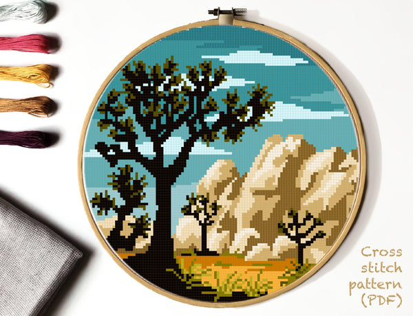 Joshua Tree national park  Modern Cross Stitch Pattern, instant PDF