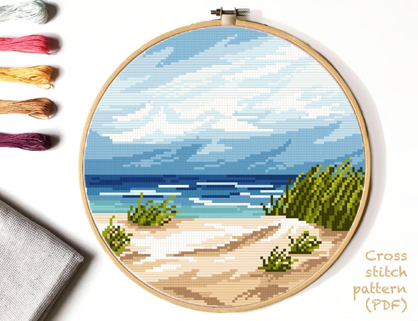 Landscape Modern nature cross stitch pattern, sea, beach, INSTANT DOWNLOAD PDF