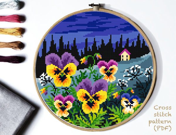 Nature  Modern Cross Stitch Pattern, flowers ,instant PDF