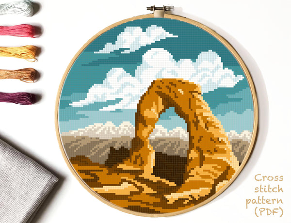 Arches national park Modern Cross Stitch Pattern, by VladaXstitch, instant download pdf 