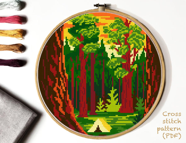 Sequoia national park Modern Cross Stitch Pattern, instant PDF