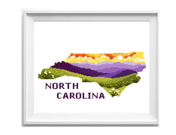 North Carolina state  Modern Cross Stitch Pattern, Smoky Mountain national park, instant PDF