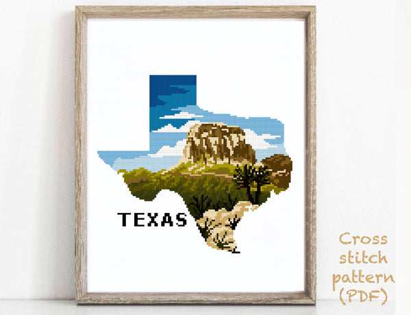 Texas state Modern Cross Stitch Pattern, Guadalupe Mountains national park, instant download PDF