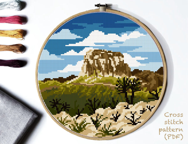 Guadalupe Mountains national park Modern Cross Stitch Pattern, landscape, instant PDF