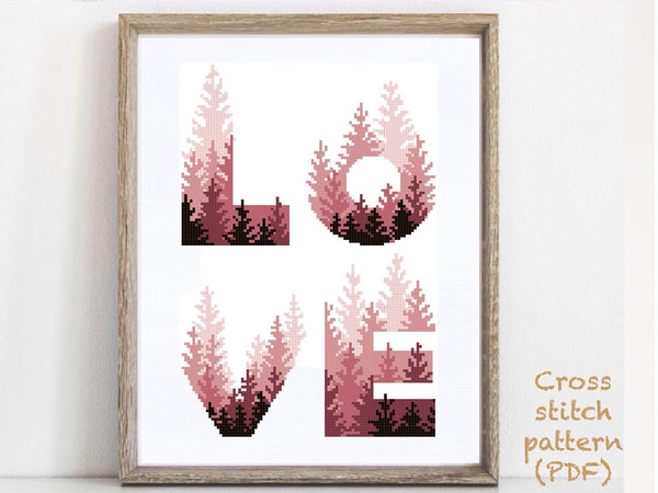 Love Quote Modern Cross Stitch Pattern,  Instant download PDF