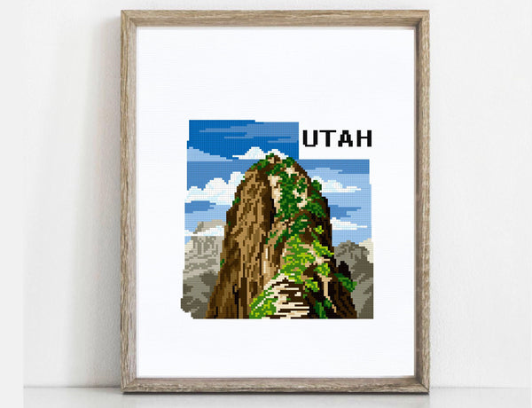 Utah state Modern Cross Stitch Pattern, Zion national park, mountains, instant PDF