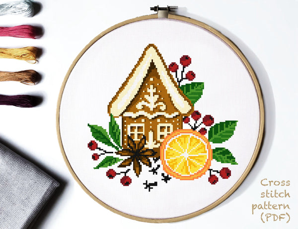 Christmas Modern Cross Stitch Pattern, gingerbread, orange,clove, cardamom, Instant download PDF