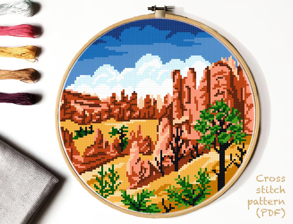 Bryce Canyon national park Modern Cross Stitch Pattern, instant PDF