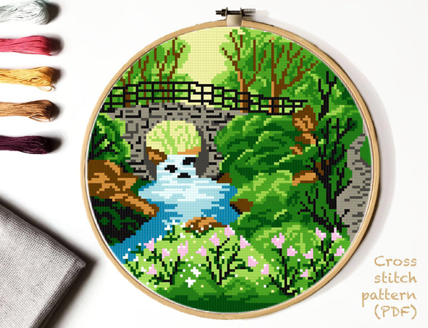 Hot Springs National Park  Modern Cross Stitch Pattern, instant PDF