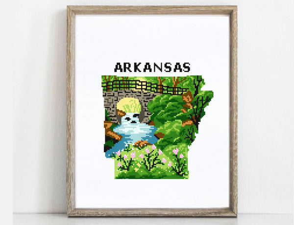 Arkansas state Modern Cross Stitch Pattern, Hot Springs National Park, instant PDF