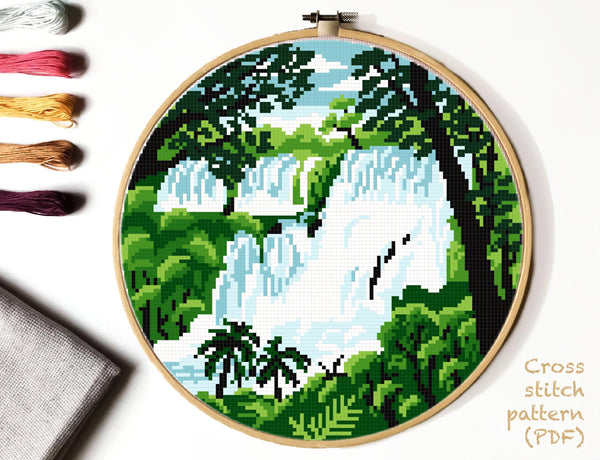 Argentina Modern Cross Stitch Pattern, Latin America, , Iguazu Falls, instant PDF