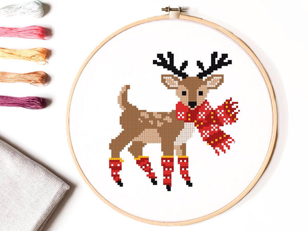 Christmas deer Modern Cross Stitch Pattern, easy cross stitch chart, animals,, nature cross stitch, Instant download PDF