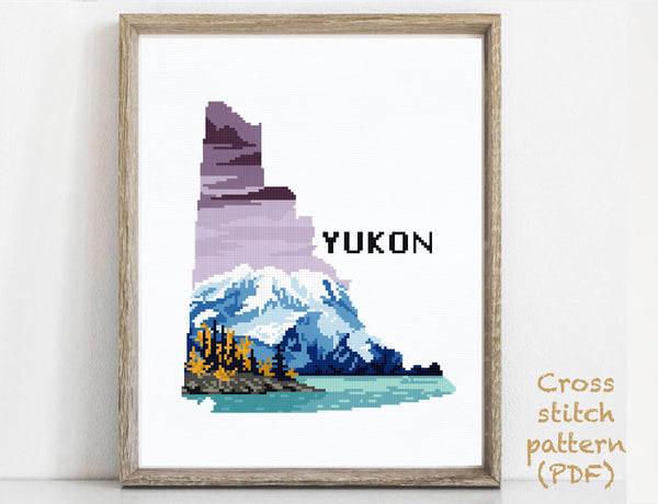 Yukon province Canada Modern Cross Stitch Pattern, silhouette, instant PDF