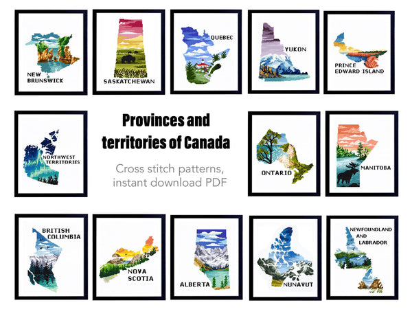 Set of 13 provinces Canada Modern Cross Stitch Patterns, instant download PDF