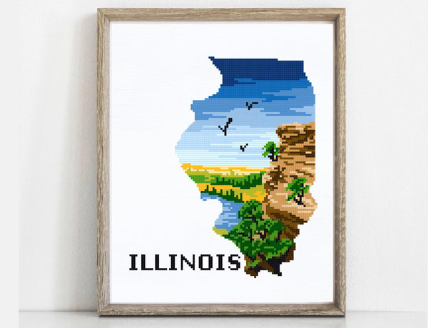 Illinois state Modern Cross Stitch Pattern, Shawnee national forest, instant PDF