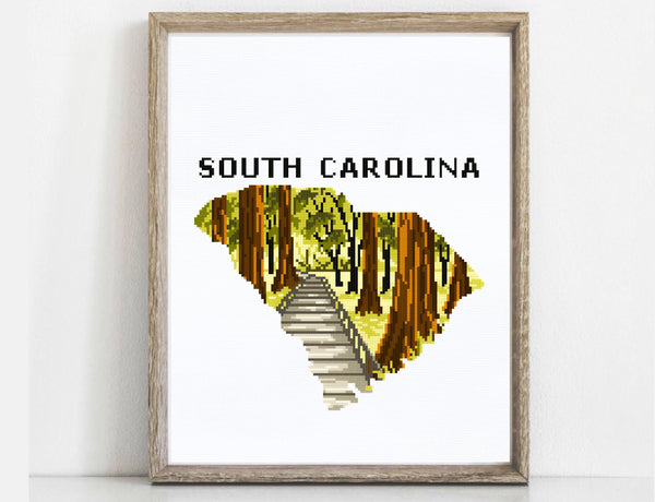 South Carolina state  Modern Cross Stitch Pattern, Congaree National park, instant PDF