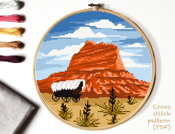 Scotts Bluf National Monument  Modern Cross Stitch Pattern, instant PDF