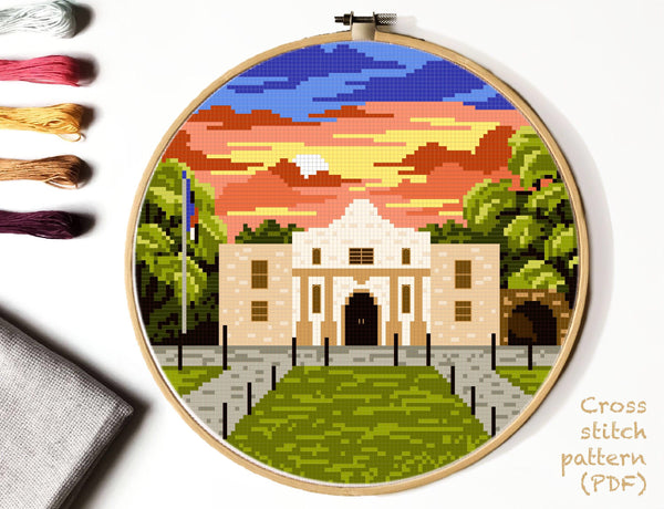 Alamo Modern Cross Stitch Pattern, Texas state, landscape,  instant PDF, by VladaXstitch 