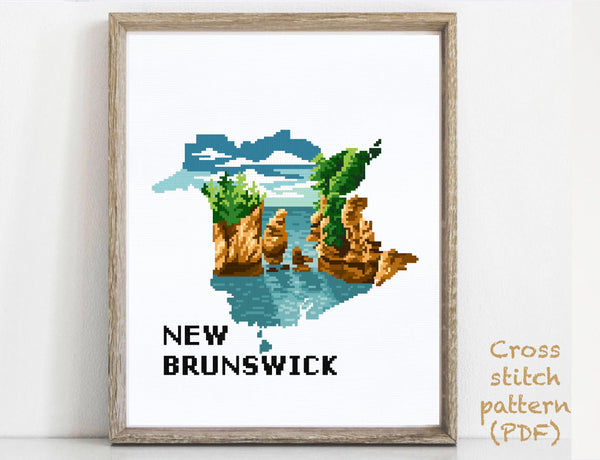 New Brunswick province  Canada Modern Cross Stitch Pattern, Hopewell Rocks, Moncton, instant PDF