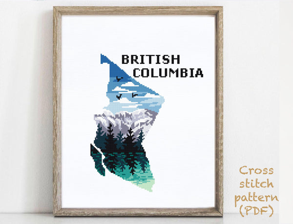 British Columbia province Canada Modern Cross Stitch Pattern, instant PDF