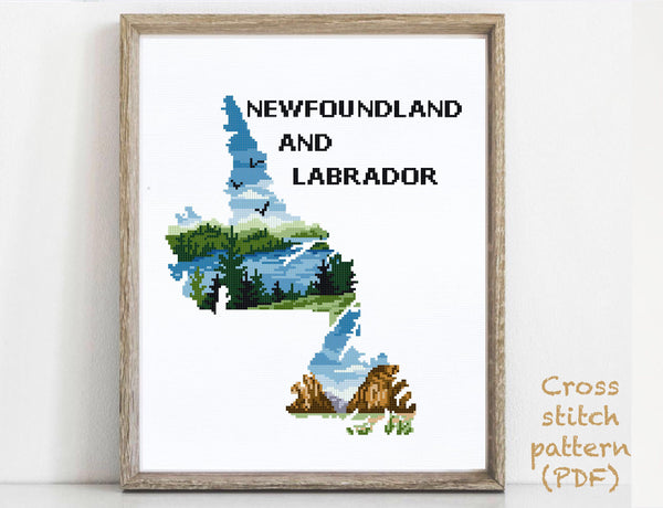 Newfoundland and Labrador province Canada Modern Cross Stitch Pattern, instant PDF