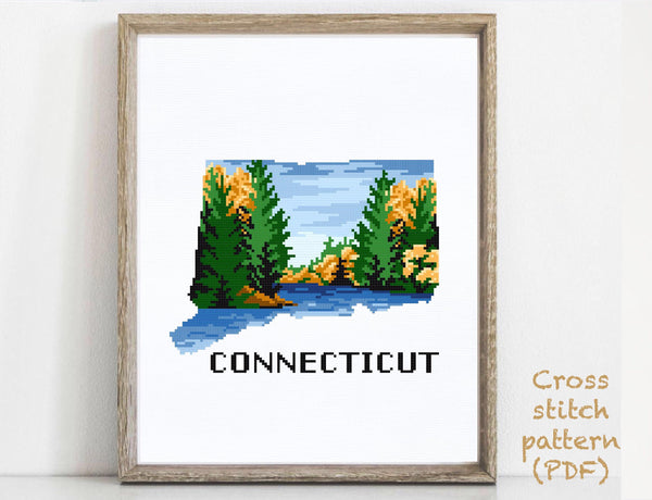 Connecticut state Modern Cross Stitch Pattern, Nipmuck state forest, Bigelow Hollow state park, instant PDF