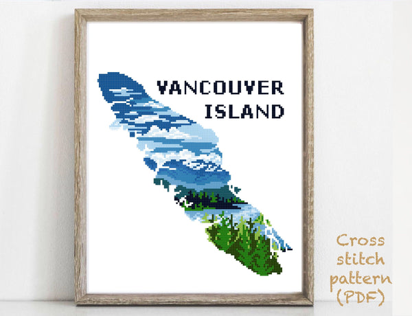 Vancouver Island Modern Cross Stitch Pattern, Canada, instant download PDF