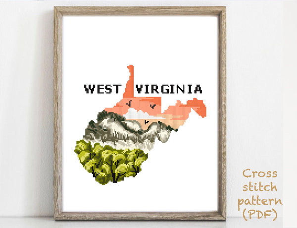 West Virginia states  Modern Cross Stitch Pattern, instant download PDF