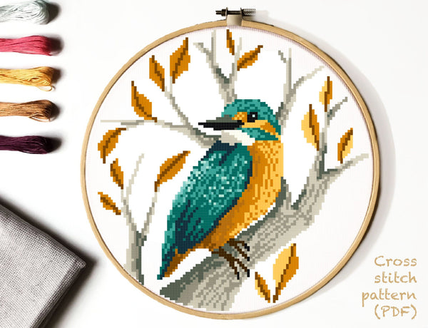 Bird Modern Cross Stitch Pattern, animal, instant download PDF