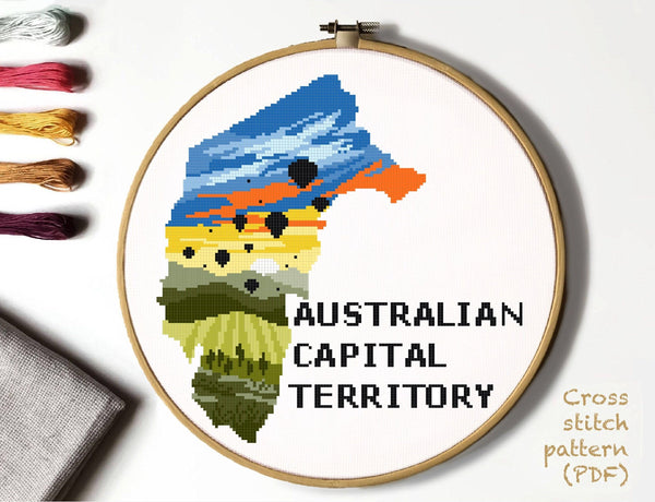 Australian Capital Territory, National Arboretum, Canberra Balloon Sunrise, cross stitch pattern, instant download PDF