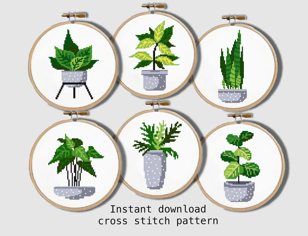 Plants Modern Cross Stitch Pattern, flower, easy counted cross stitch chart, floral, botanical, nature, hoop, Instant download PDF