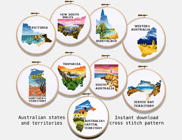 Australian states and territories Modern Cross Stitch Pattern, by vladaXstitch, instant download pdf 