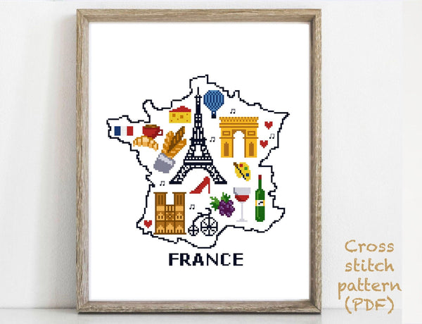 France silhouette Modern Cross Stitch Pattern, instant download PDF