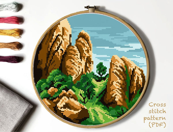 Pinnacles National park Modern Cross Stitch Pattern, instant download PDF