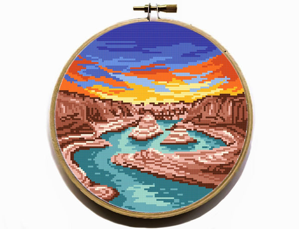 Reflection Canyon cross stitch pattern , Glen Canyon parking area, Utah state, park, instant download pdf