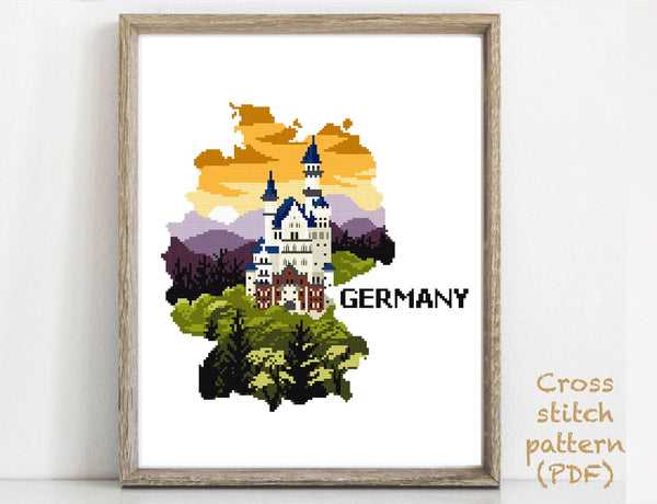 Germany Modern Cross Stitch Pattern, castle, instant download PDF