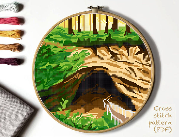 Mammoth Caves National Park Modern Cross Stitch Pattern, instant download PDF