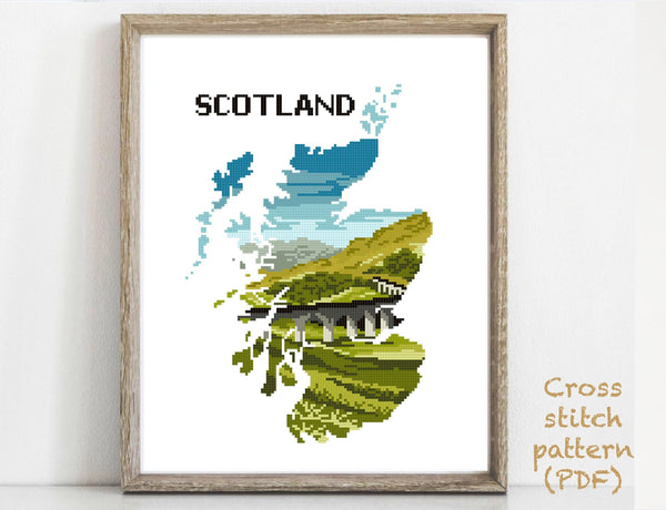 Scotland silhouette Modern Cross Stitch Pattern, country, instant download PDF