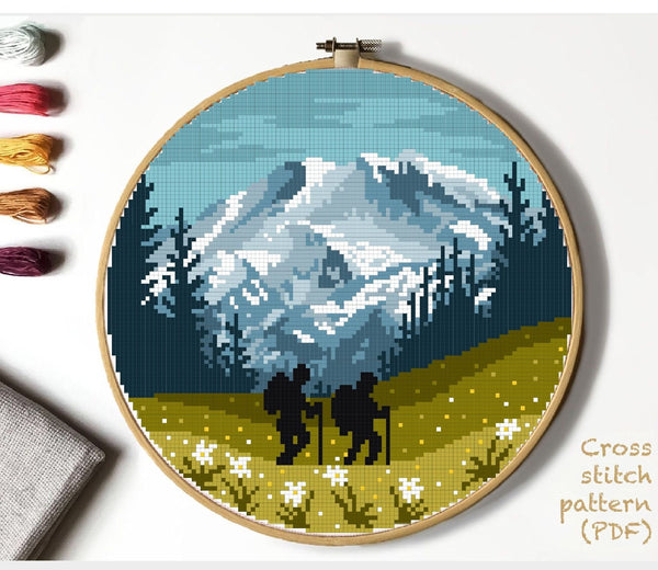 Mount Rainier national park Modern Cross Stitch Pattern, instant PDF