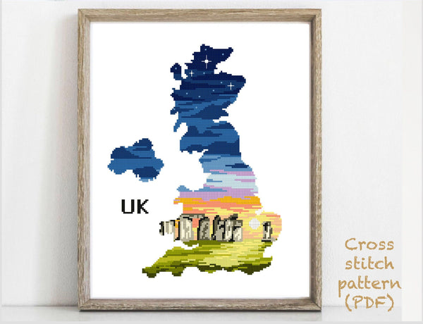 United Kingdom Modern Cross Stitch Pattern, country, Stonehedge, instant download PD