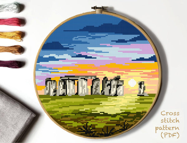 Stonehedge United Kingdom Modern Cross Stitch Pattern, country,  instant download PD