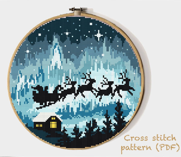 Northern Lights Modern Cross Stitch Pattern, Christmas cross stitch chart, INSTANT DOWNLOAD PDF