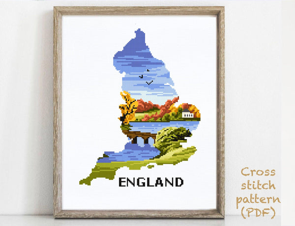 England Modern Cross Stitch Pattern, Great Britain, country, instant download pdf